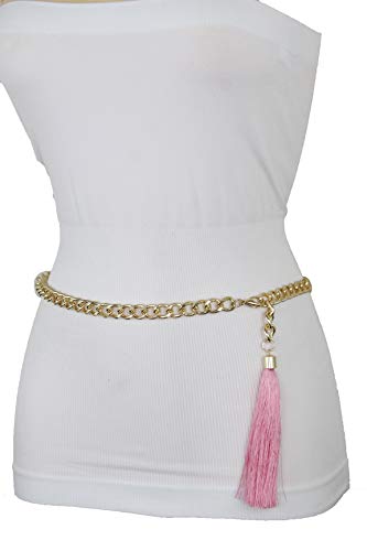 Tfj Women Fashion Fancy Belt High Waist Hip Gold Metal Chain Pink Tassel Buckle Xs S M #TOP2