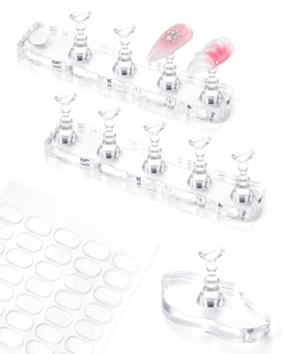 Image of Makartt Press on Nail Stand for Nail Art Practice and Display | 10PCS Strong Magnetic Tip Holders with 2 Clear Bar Bases, 1 Cloud Nail Holder & 200 Adhesive Tabs for Beginners, Nail Tech