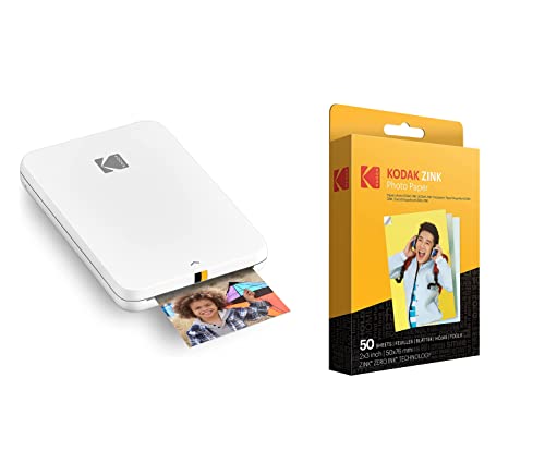 KODAK Step Slim Instant Mobile Photo Printer – Wirelessly Print 2x3” Photos on Zink Paper with iOS & Android Devices w 2 x3 Premium Zink Photo Paper (50 Sheets)
