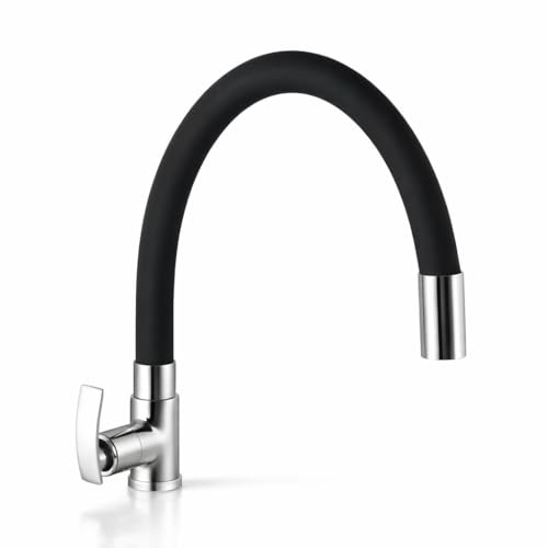 Image of 10X Brass Swan Neck Tap Black Spout Flexible Sw-9089 For Washbasin / Chrome Kitchen Table Mounted