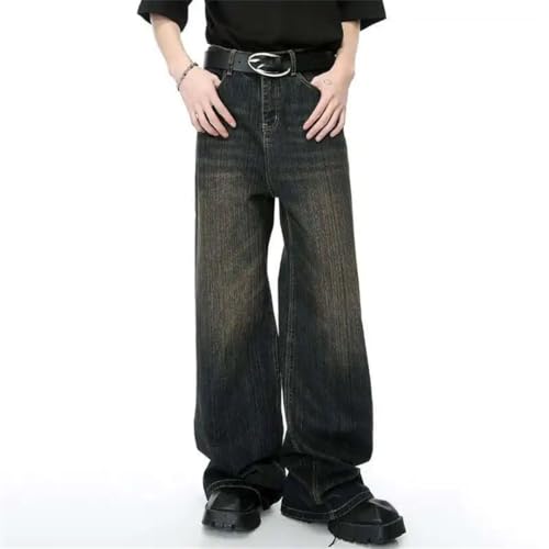Men's Worn Out Jeans Retro Washed Straight Trousers Trendy Gradient Color Wide Leg Denim Pants3