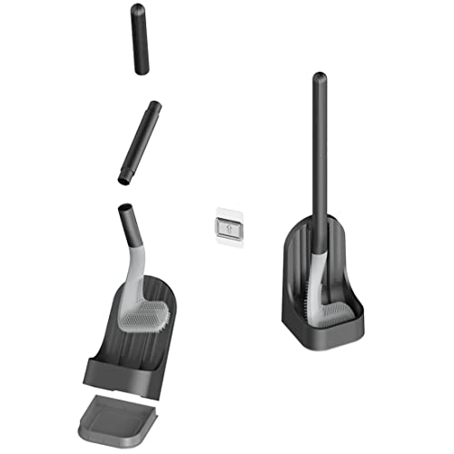 Image of Toilet Brush, Long Handle Golf Toilet Brush with Holder 360 Deep Cleaning Flexible Silicone Toilet Cleaner Brush Wall Mounted for Bathroom (Black)