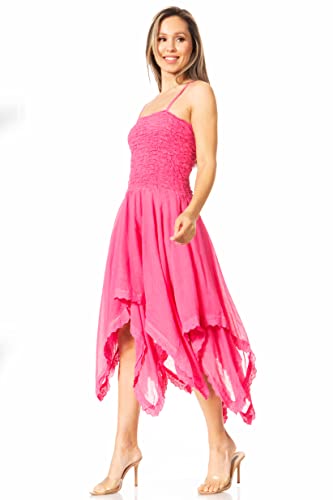Image of Sakkas Ella Smocked Bodice Spaghetti Strap Double Layered Dress