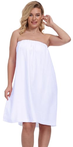Womens Cotton Shower Wrap Robes Spa Body Wrap Bathrobe Ultra Absorbent Cover up Towels, White