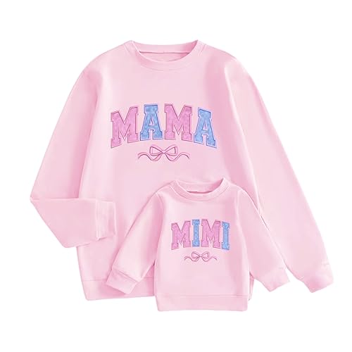 Mommy and Me Matching Outfits Crewneck Long Sleeve Pullover Tops Cute Family Matching Shirt