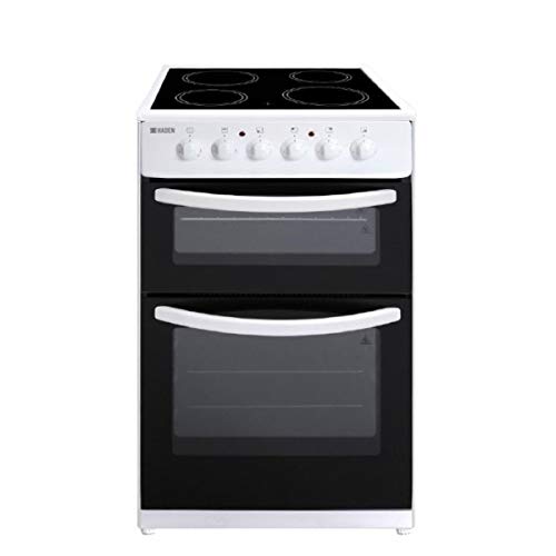 Haden Electric Cooker 60cm - 90L Double Oven Capacity - 4-Zone Ceramic Hob - Easy To Clean Oven and Hob - Freestanding Electric Cooker - Easy Maintenance - White