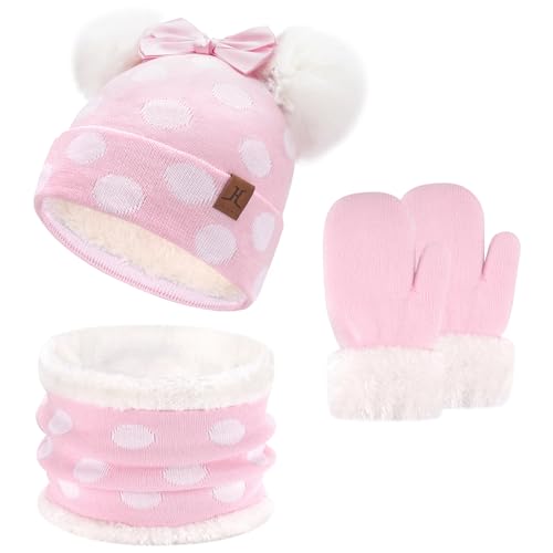 Toddler Baby Winter Hat Scarf Gloves Set Kids Warm Cotton Knit Beanie Neck Warmer Mittens 0-4 Years Old Girls Gifts