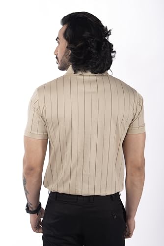 Image of Men's Polo T- Shirts Collar Neck Half Sleeves, Regular Fit, Cotton Mercerized Collection with All Over Vertical Printed Stripes /Comfortable and Soft