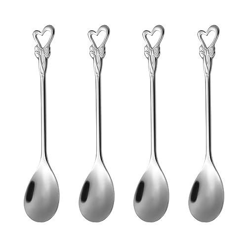 Ouliget Stainless Steel Coffee Dessert Spoon, Cute Demitasse Spoon for Stirring, Creative Flower Sugar Spoon, 4 Pieces