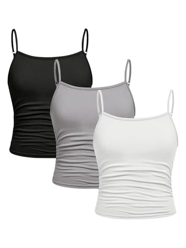 Image of SOLY HUX Girl's Tank Tops 3 Packs Cute Ruched Spaghetti Strap Camisole Slim Fit Undershirts