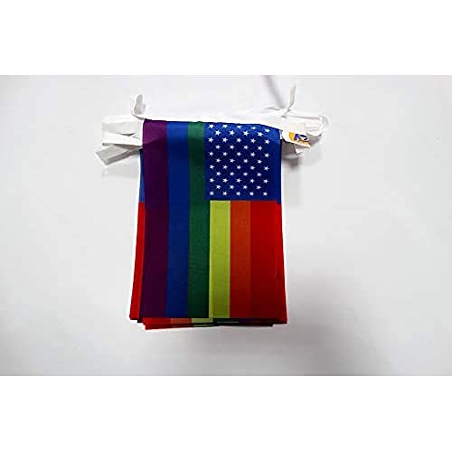 Image of AZ FLAG Rainbow USA 6 meters BUNTING Flag 20 flags 9'' x 6'' - US - American Gay Pride STRING flags 15 x 21 cm