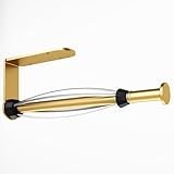 Fixwal Paper Towel Holder Under Cabinet, Single Hand Operable Wall Mount Paper Towel Holder with Damping Effect, Bend-Resistant, Self-Adhesive or Drill Mounting for Kitchen Bathroom, Gold