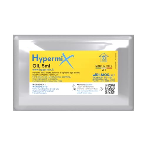 Hypermix Olio per cute lesa di animali domestici, esotici e selvatici - Gel idratante e lenitivo - Sgradito agli insetti - 1 fiala richiudibile da 5 ml