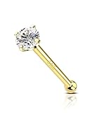 COCHARM 14K Solid Gold Bone Nose Stud 22g 1.5mm 2mm 3mm CZ Yellow Gold Nose Bone 22g Press Fit Nose Pin 7mm Long Bar NosePiercing 14Kt Nose Jewelry for Women Man