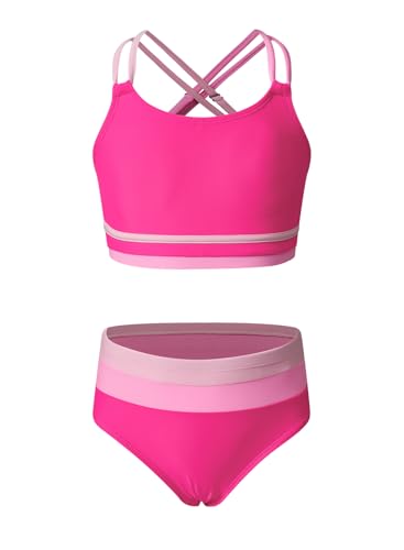 blibean Girls Swimsuit Tween Colorblock Bathing Suits, Rose, Size 8-9
