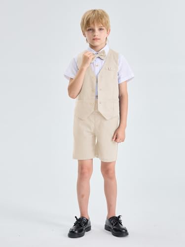 Image of LOLANTA Boys Linen Suit 4 Piece Summer Gentleman Outfit Kids Shorts Set