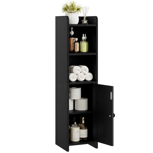 Lomojo Kleiner Badezimmer-Aufbewahrungsschrank, Eckschrank, Bodenschrank mit verstellbaren Regalen, freistehend, schmal, Badezimmer, Toilettenpapier-Organizer für kleine Räume (schwarz) Lomojo Kleiner Badezimmer-Aufbewahrungsschrank, Eckschrank, Bodenschrank mit verstellbaren Regalen, freistehend, schmal, Badezimmer, Toilettenpapier-Organizer für kleine Räume (schwarz)