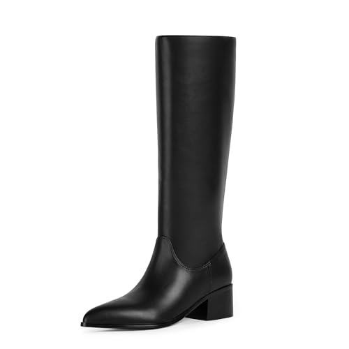 Modatope Knee High Boots Women Low Block Chunky Heel Tall Boots Pointed Toe Fall Long Boots for Women Side Zipper