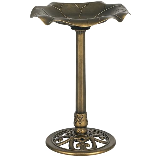 Outsunny Bain d'oiseaux Abreuvoir, mangeoire pour Oiseaux Bassin Forme Feuille de Lotus, dim. Ø 50 x 71H cm polypropylène Bronze Antique