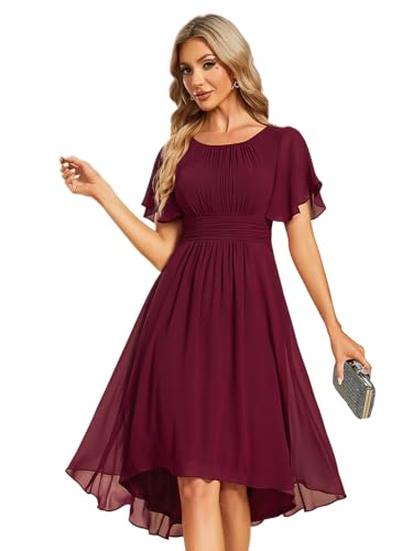 Ever-Pretty Women's Chiffon Crew Neck Pleated Waist Short Sleeve Wedding Guest Dress 02053