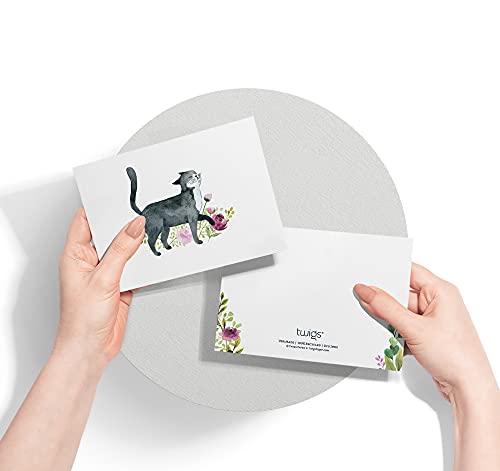 Image of Twigs Paper Cat Thank You Cards, Set of 24 Blank Cat Stationery Note Cards