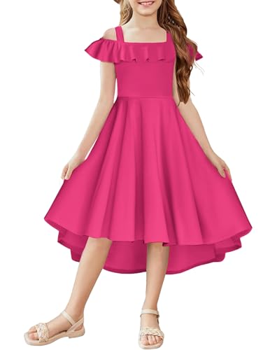 Arshiner Girls Summer Dress Off Shoulder Flutter Sleeve Midi Swing Cassual Formal Dresses with Pocket