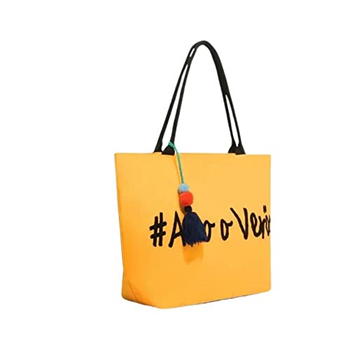 Bolsa de Praia Feminina Grande Amo Verão Alça Dupla (Amarelo)