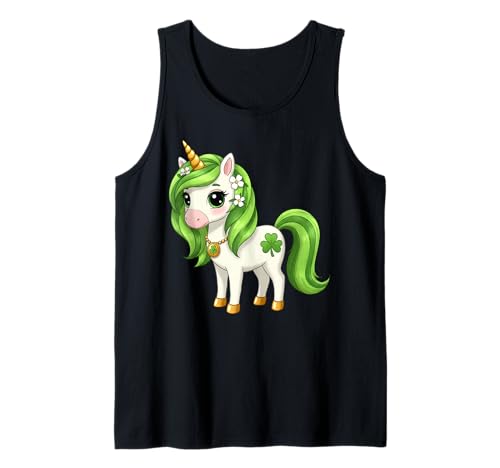 Cute Unicorn St Patricks Day Shamrock Adorable Girls Kids Tank Top