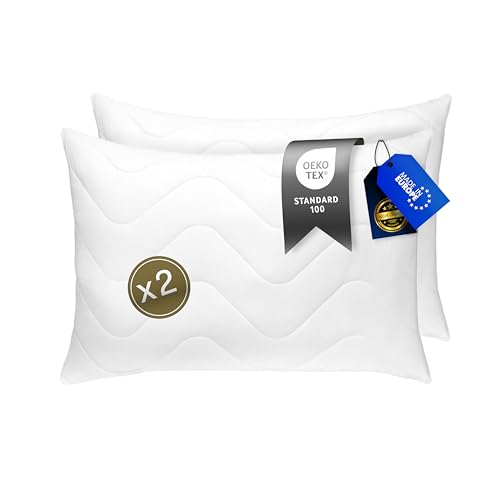 FAM' Home de Luxe Coussin 50x70 Lot de 2 - Garnissage volumétrique (720g) - Blancs ergonomiques - Entretien Facile - Lavable Jusqu’à 95 °C - Moelleux...
