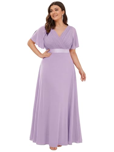 Image of Ever-Pretty Women's Chiffon Formal Evening Dresses for Curvy Women V-Neck Plus Size Floor Length Bridesmaid Dress