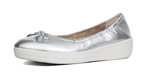 FitFlop Women's Superbendy Ballerinas Loafer Flat, Silver, 5 M US