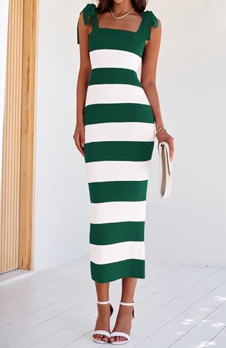 Image of BTFBM Casual Spring Dresses for Women 2025 Sleeveless Spaghetti Strap Striped Maxi Dress Party Beach Long Dress
