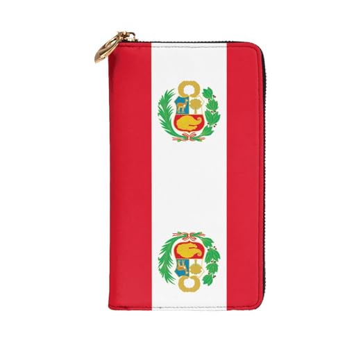 Flag of Peru Prints Leather Long Clutch Wallet for Fashionable Girls and Women - Durable, Stylish, and Functional, Black, One Size2