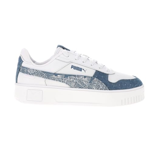 PUMA Womens Carina Street Denim Graphic Lace Up Sneakers Shoes Casual - White