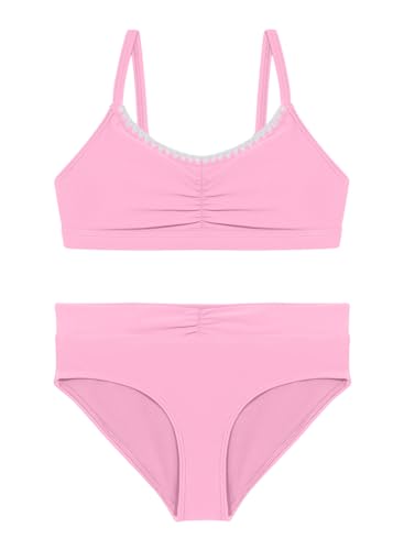 blibean Teen Girls Swimsuits Two Piece Bikini Sets Big Girl Summer Fashion Boho Hawaii Swim Bathing Suits Solid Beach Swimwear Sets Traje Baño Niñas Size 14-15 Year Old Pink