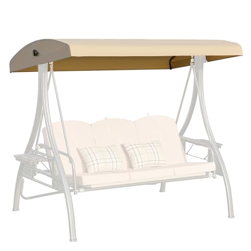 Oungelark Outdoor Swing Canopy Replacement Cover 3 Seat Swing Cover UV-Resistant for 3-Seat Porch Swing (Khaki 76.8x47.2x9.1in)