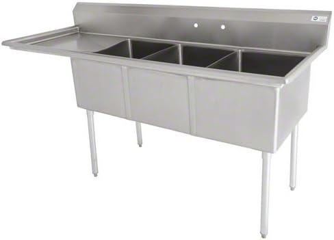 NEW - Supera (SK3-1824-L24-1) - 80-1/2" Three-Compartment Sink