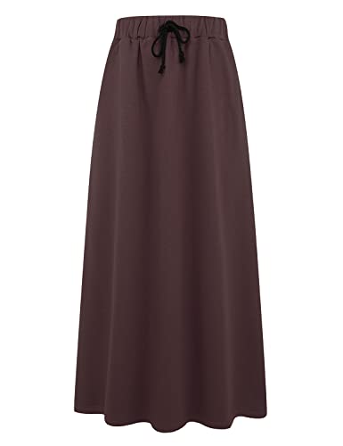 Ylingjun Womens Warm Fleece Lined Long Jersey Skirts Elastic Waist A Line Flared Winter Skirt
