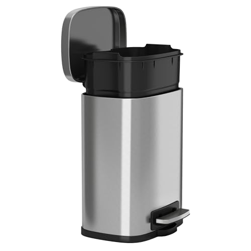 Image of 1.3 Gallon / 4.9 Liter Fire Resistant Stainless Steel Step On Pedal Trash Can with Odor Filter and Removable Inner Bucket, FM Approvals Class 6921