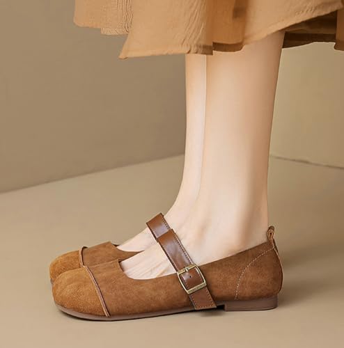Women's Ballet Flats Suede Comfy Slip on Round Toe Buckle Strap Dress Shoes Causal Dressy Mary Jane Flats Retro Soft Work Walking Flat Shoes4