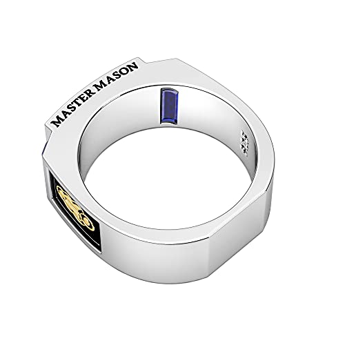 US Jewels And Gems Men's 8mm Two Tone 0.925 Sterling Silver Blue Lodge Master Mason Simulated Sapphire Ring Band, Size 8 to 132