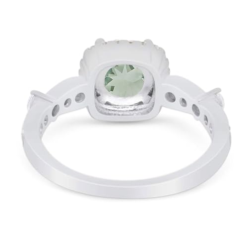 OMRANII Art Deco Round Natural Green Amethyst Prasiolite Vintage Style Cushion Cut Halo CZ Wedding Engagement Rings For Women 925 Sterling Silver Gifts For Her3