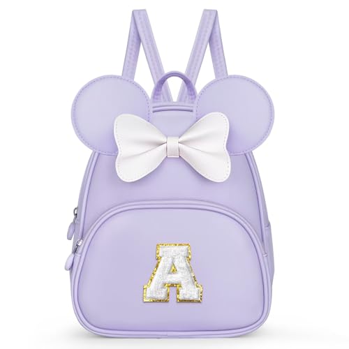 Image of Toddler Backpack for Girls Kids - Birthday Gifts for 6 7 8 9 10 Year Old Girls Bookbag, School Backpack for Teen Girl with Cute Bow, Initial Purple A