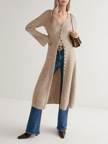 Saodimallsu Womens Long Cardigan Sweaters Oversized Bell Sleeve Open Front Button Down Casual Knit Fall Midi Dress2