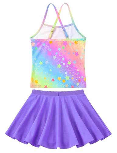 Image of Girls Bathing Suit with Skirt One Shoulder Ruffle Quick Dry Swimsuits Multicolor Sleeveless Swimwear