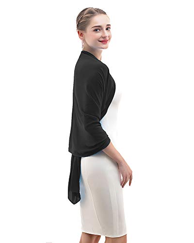 Olyrjie Chiffon Shawl Womens Wrap For Evening Dress Wedding Scarf Fashion Pashmina Black thumb #5