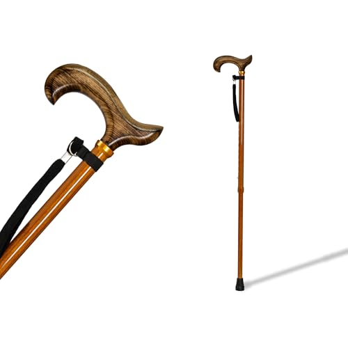 Bastón de Aluminio Extensible Regulable en Altura (74-95cm) con puño de Madera soflamado, contera Antideslizante y Acabado de Madera. Bastón muletilla para Apoyo y Ayuda a Caminar. (402FM)