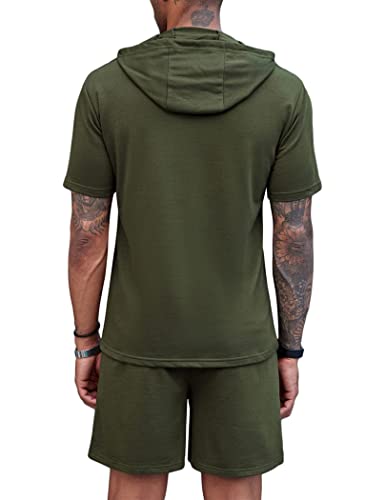 Coofandy Men's Tracksuit 2 Piece Short Sleeve Hoodie Pullover Jogging Track Suit Athletic Casual Sweatsuit Army Green #TOP1