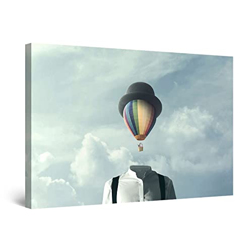 Startonight キャンバス ウォールアート 装飾 抽象 風船ヘッドと帽子プリント 寝室用 60 x 90 CM