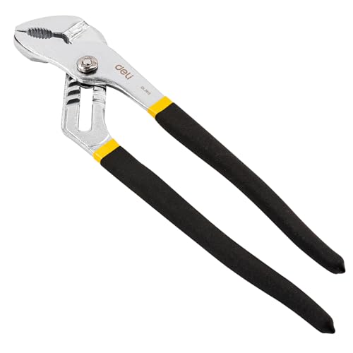 Image of Deli DL2612 12 inch Water Pump Plier with 7 Position Adjustment & High Torque Grip Carbon Steel Heat Treated Head for Plumbing Home and Mechanical Purpose (Pack of 1, Yellow)